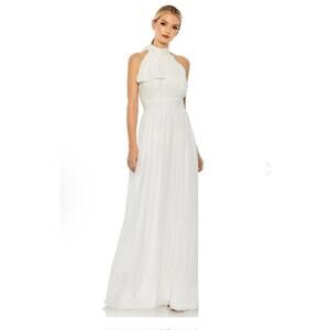 Leena for Mac Duggal Long Halter Chiffon Prom Dress White | Size 6